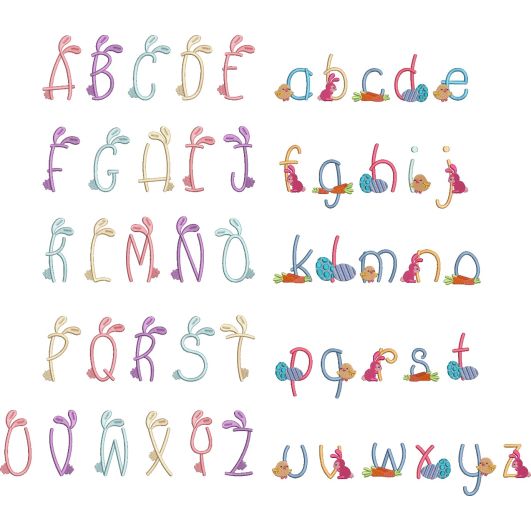                                 Bunny Tails Alphabet Digital Embroidery Machine Designs by JuJu
                            
