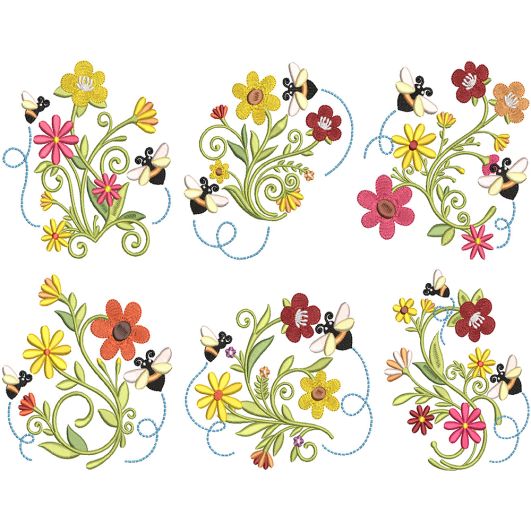 Busy Bees Flowers 2 | Machine Embroidery Designs by JuJu