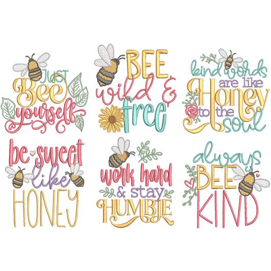 Busy Bees Word Art 1 | Machine Embroidery Designs by JuJu