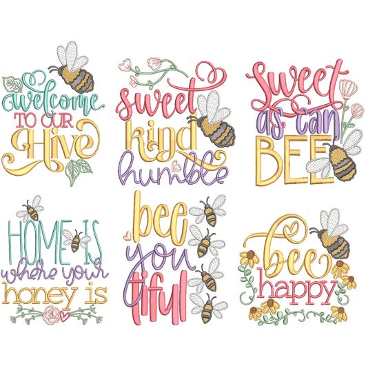 Busy Bees Word Art 2 | Machine Embroidery Designs by JuJu
