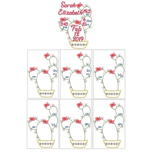 Cactus Birth Announcement Template Machine Embroidery Designs by JuJu