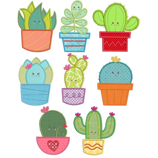 Cactus Succulents Applique Machine Embroidery Designs By JuJu