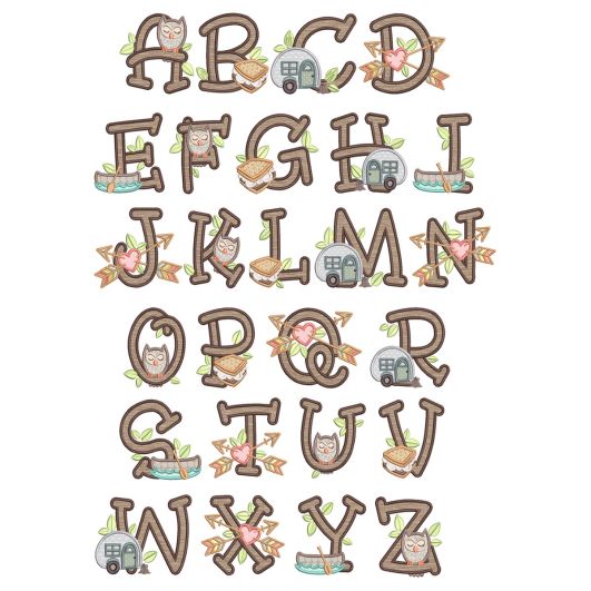 Camping Alphabet | Machine Embroidery Designs by JuJu