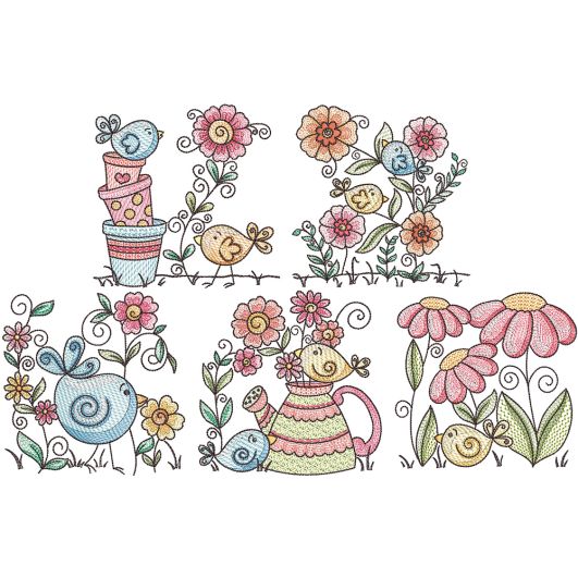 Celebrate Spring Sketch 2 | Machine Embroidery Designs by JuJu	