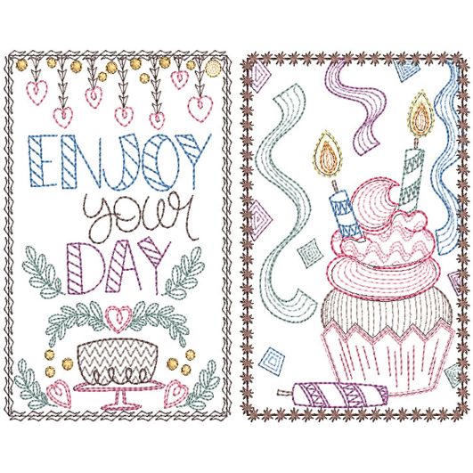 Celebration Greeting Cards Set 1 | Machine Embroidery Designs by JuJu