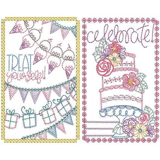 Celebration Greeting Cards Set 4 | Machine Embroidery Designs by JuJu