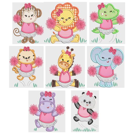 Cheerleader Animals Applique Machine Embroidery Designs by JuJu 