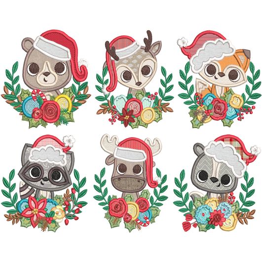 Christmas Animal Laurels | Machine Embroidery Designs by JuJu