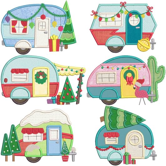 Christmas Campers Applique Embroidery Design Set | Designs by JuJu