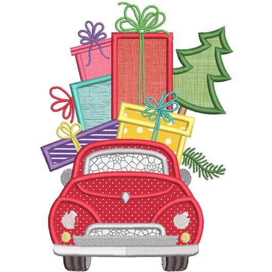 Christmas Car Gifts Applique | Machine Embroidery Designs by JuJu