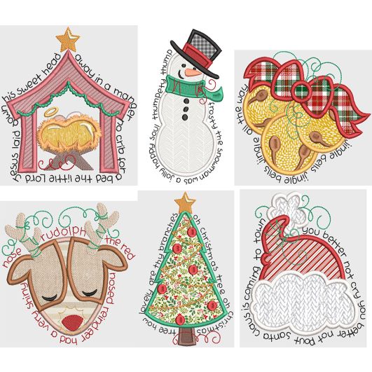 Christmas Carol Applique Digital Embroidery Machine Designs by JuJu