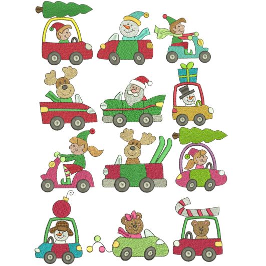 Christmas Cars Filled Stitch Machine Embroidery Designs by JuJu