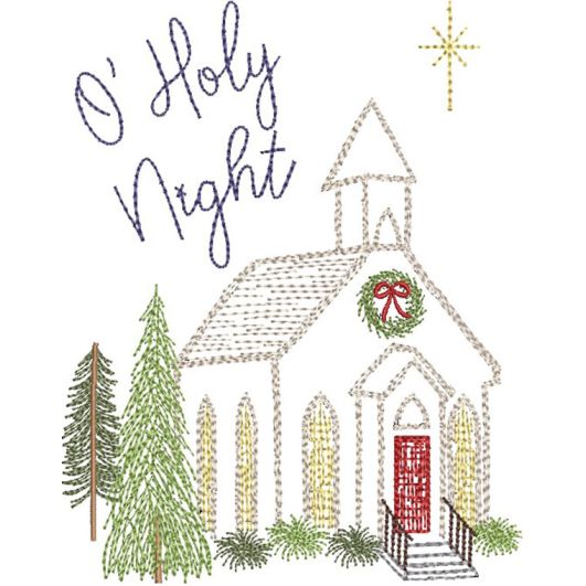 Christmas Chruch Vintage Sketch | Machine Embroidery Designs by JuJu