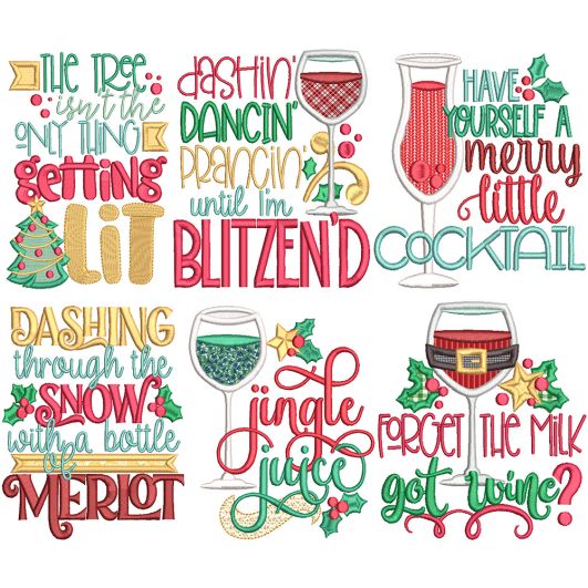 Christmas Cocktail Word Art Digital Embroidery Designs by JuJu
