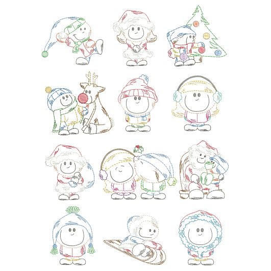 Christmas Cuties Kids Vintage Stitch Machine Embroidery Designs by JuJu