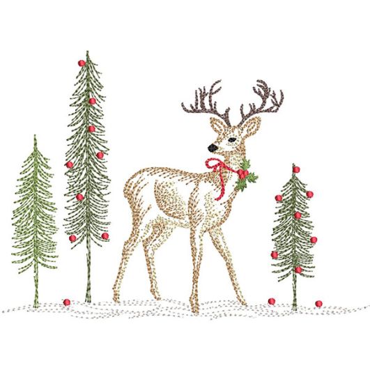 Christmas Deer Vintage Sketch | Machine Embroidery Designs by JuJu