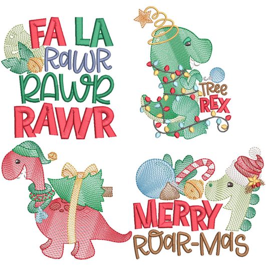 Christmas Dinosaurs 1 | Machine Embroidery Designs by JuJu