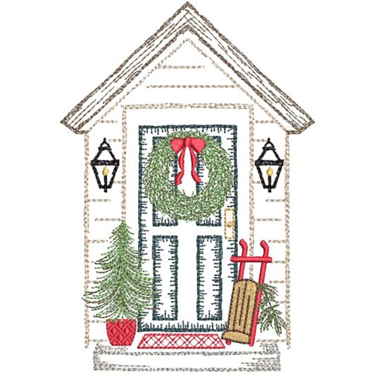 Christmas Door Vintage Sketch | Machine Embroidery Designs by JuJu