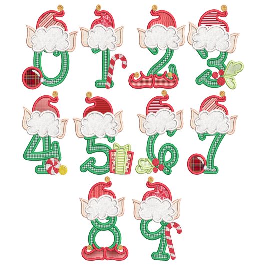 Christmas Elf Numbers Machine Embroidery Designs by JuJu