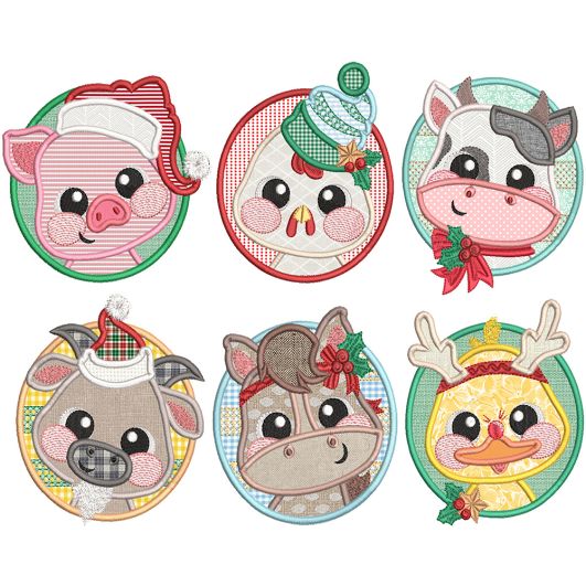 Christmas Farm Animals Applique | Machine Embroidery Designs by JuJu