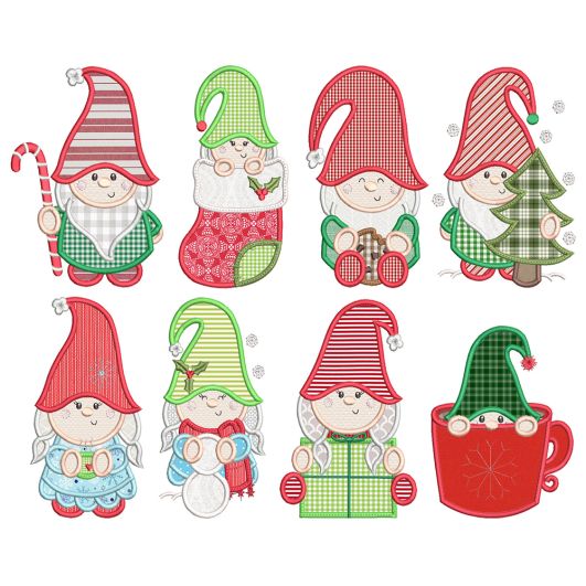 Christmas Gnomes Applique 1 Machine Embroidery Designs by JuJu 
