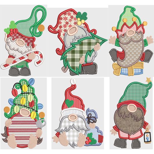 Christmas Gnomes Applique 3 Digital Embroidery Designs by JuJu
