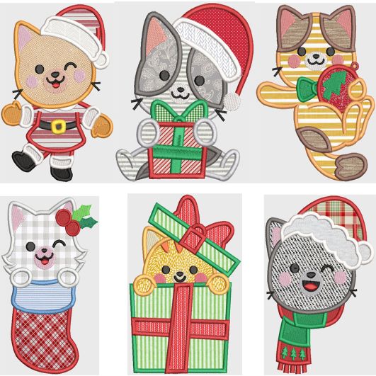 Christmas Kittens Applique Machine Embroidery Designs by JuJu

