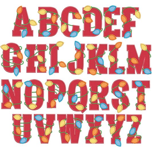 Christmas Lights Applique Alphabet Machine Embroidery Designs By JuJu