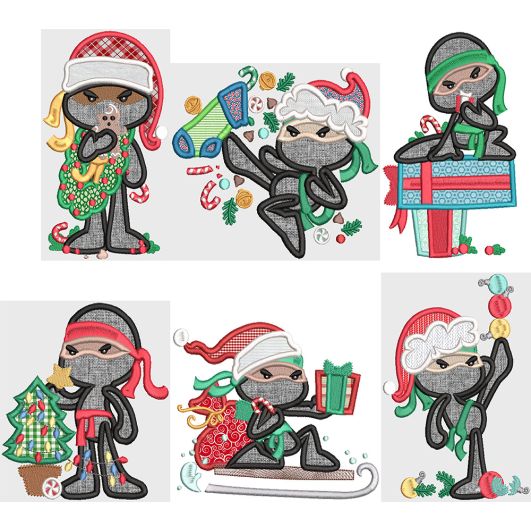 Christmas Ninjas Digital Embroidery Designs by JuJu
