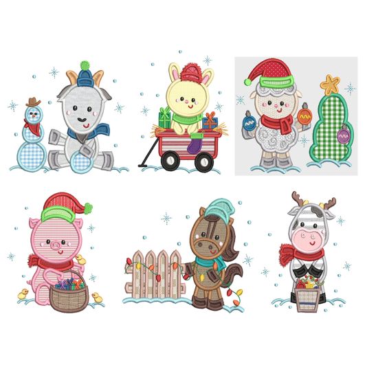 Christmas On The Farm Applique Machine Embroidery Designs by JuJu 