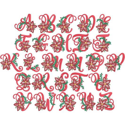 Christmas Poinsettia Alphabet | Machine Embroidery Designs by JuJu