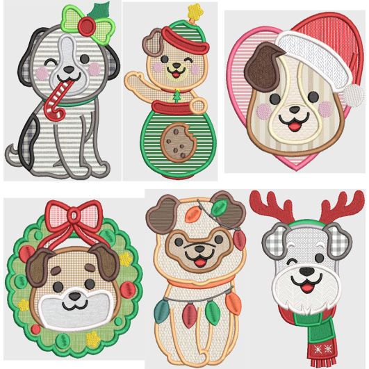 Christmas Puppies Applique Machine Embroidery Designs by JuJu
