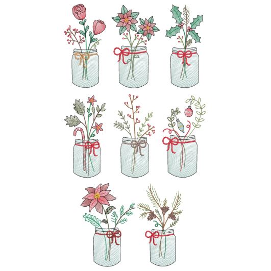Christmas Sketch Mason Jars Machine Embroidery Designs by JuJu
