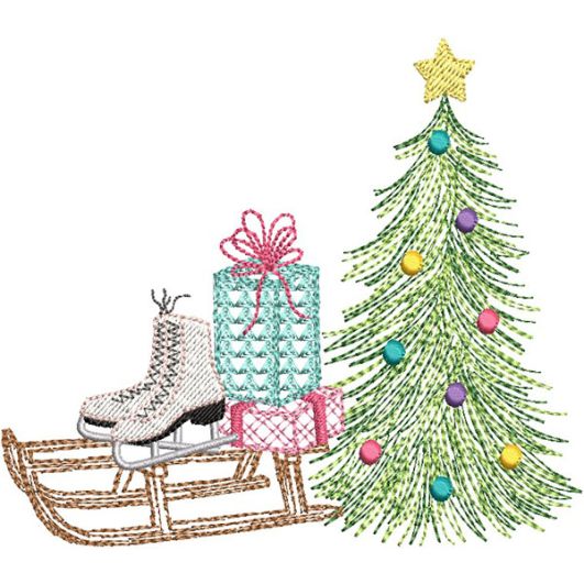 Christmas Sled Vintage Sketch | Machine Embroidery Designs by JuJu
