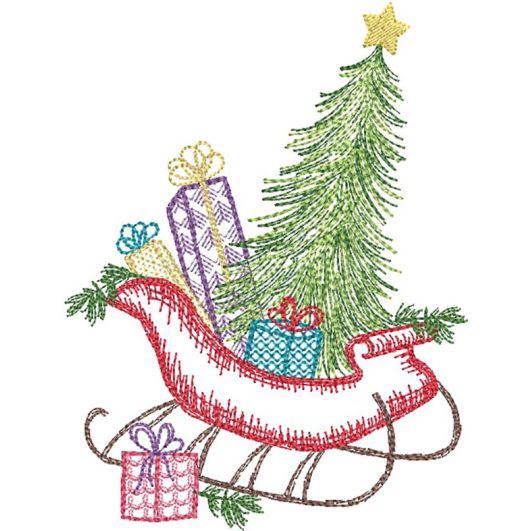 Christmas Sleigh Vintage Sketch | Machine Embroidery Designs by JuJu