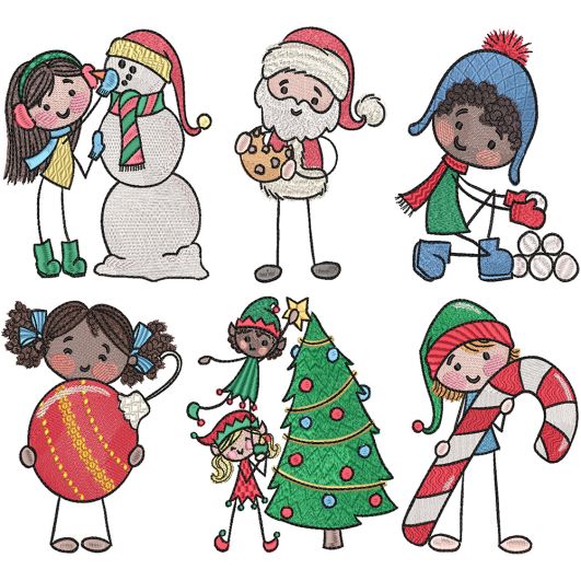 Christmas Stix People Digital Embroidery Designs by JuJu
