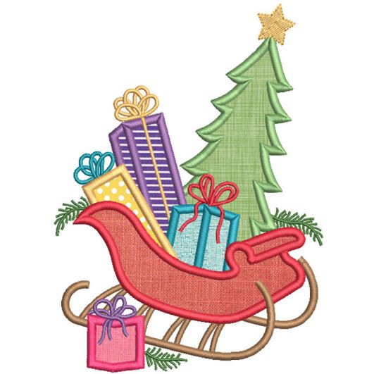 Christmas Tree Sleigh Applique | Machine Embroidery Designs by JuJu
