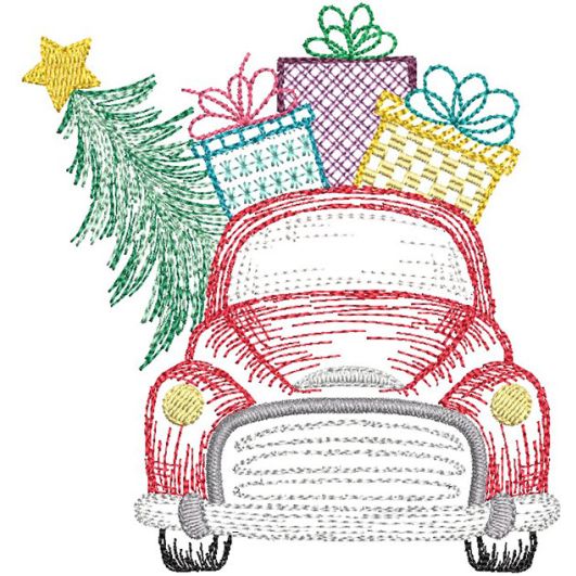 Christmas Truck Front Vintage Sketch | Machine Embroidery Designs by JuJu