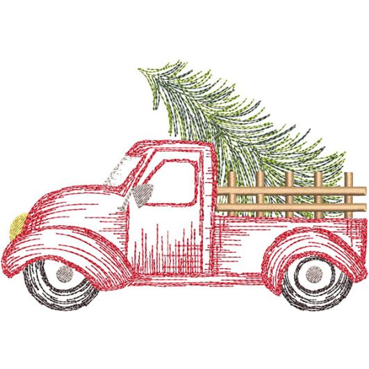 Christmas Truck Side Vintage Sketch | Machine Embroidery Designs by JuJu