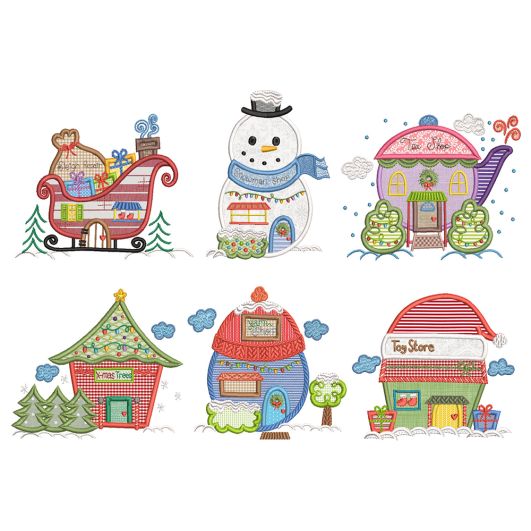 Christmas Village 4 Machine Embroidery Designs by JuJu
