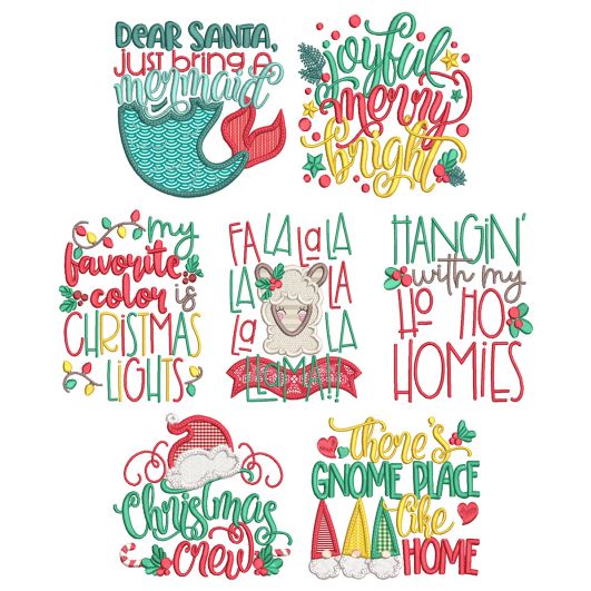 Christmas Word Art 7 Machine Embroidery Designs by JuJu
