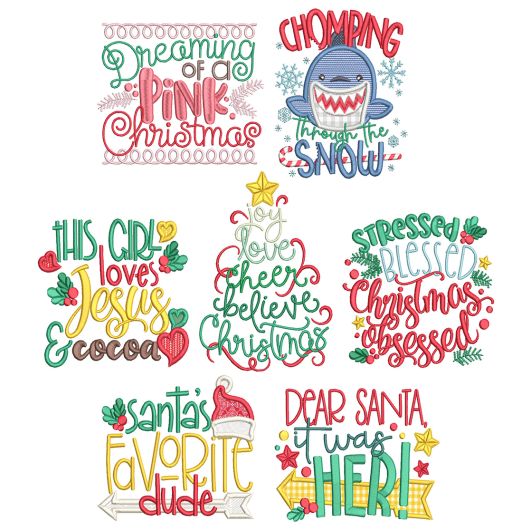 Christmas Word Art 9 Machine Embroidery Designs by JuJu