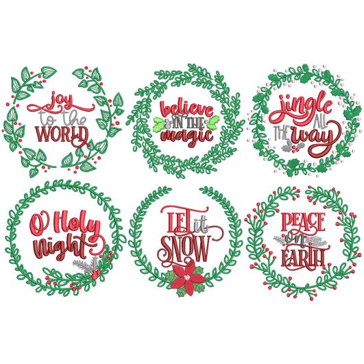 Christmas Wreath Word Art | Machine Embroidery Designs by JuJu