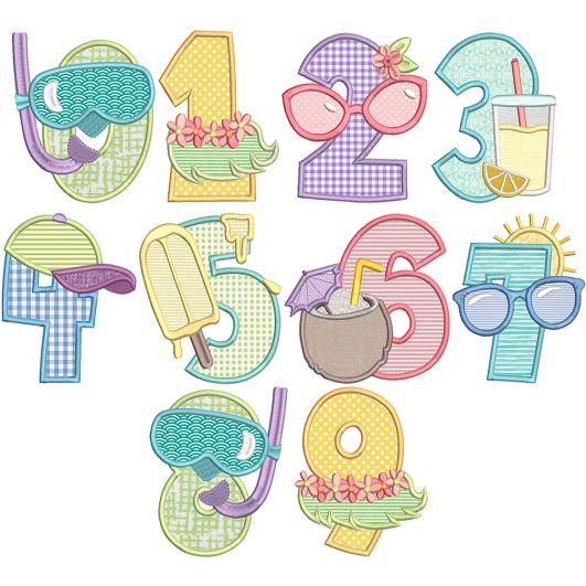 Chunky Summer Numbers | Machine Embroidery Designs by JuJu