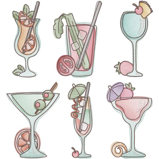 Cocktail Hour Sketch Machine Embroidery Designs by JuJu