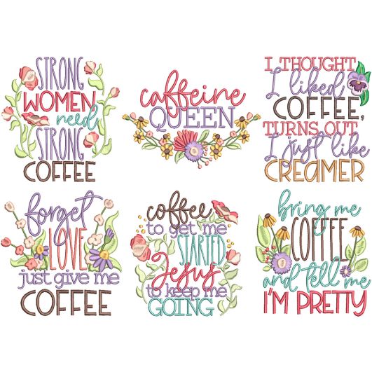 Coffee Date Word Art 1 | Machine Embroidery Designs by JuJu