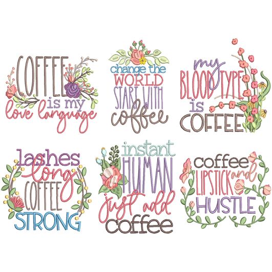 Coffee Date Word Art 2 | Machine Embroidery Designs by JuJu