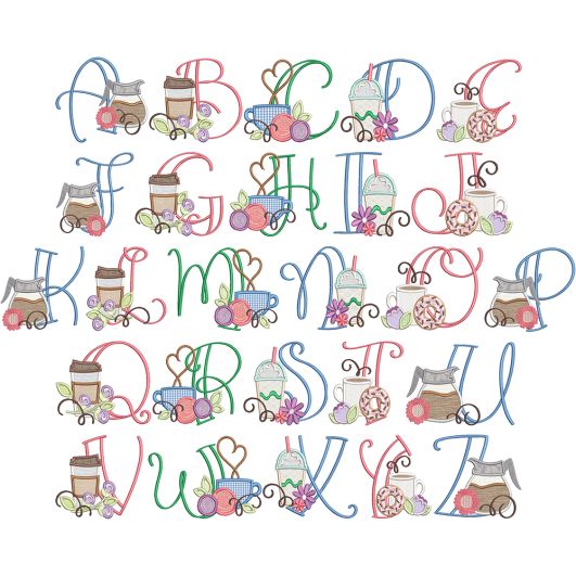 Coffee Lovers Alphabet | Machine Embroidery Designs by JuJu