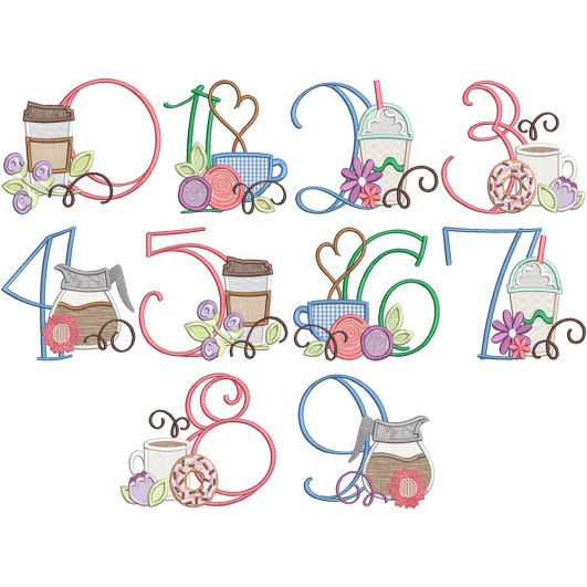 Coffee Lovers Numbers | Machine Embroidery Designs by JuJu