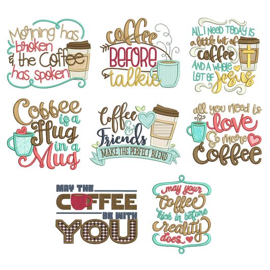 Coffee Word Art Set 1 Machine Embroidery Designs by JuJu